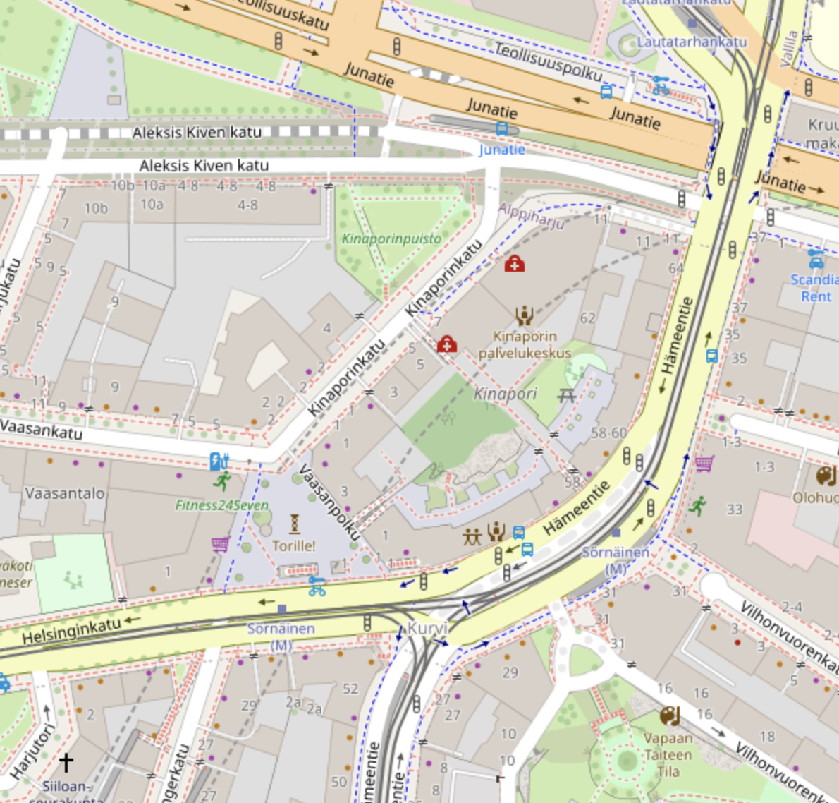 a screenshot of OpenStreetMap in Kurvi area